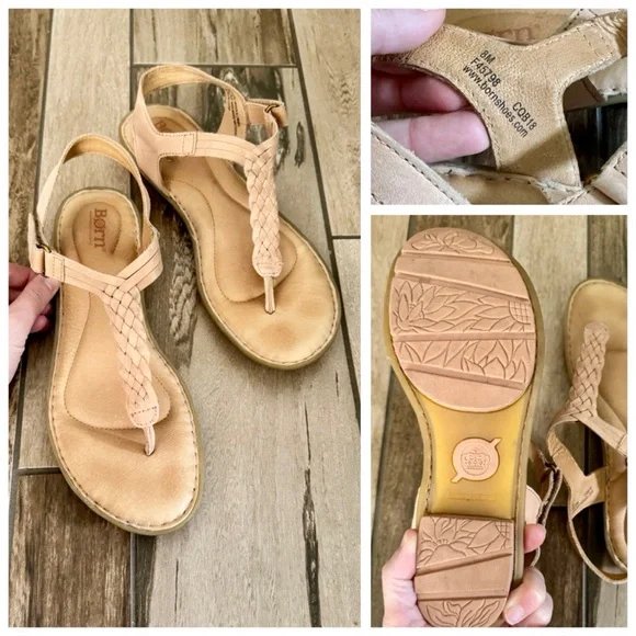 BORN Yarrow Braided Leather T-Strap Woven Boho Flat Sandals, Blush (Nude) sz. 8 - Picture 11 of 14